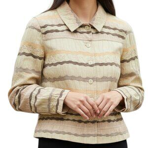 ERIN BY ERIN LONDON Beige Brocade Button Front Jacket - Size Petite Medium